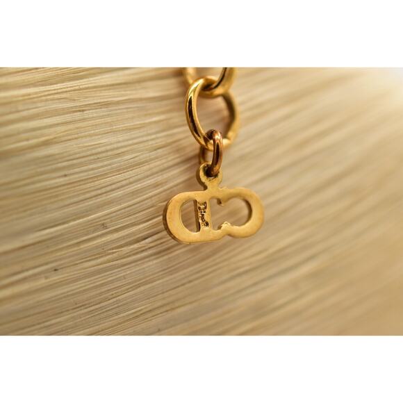 Christian Dior Vintage Bow Choker Necklace Logo CD Charm Gold Chain Signed BinBJ - Picture 10 of 12